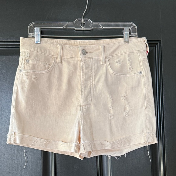 Anthropologie Pilcro Cream Button Fly High Rise Distressed Jean Shorts Waist 29 - Picture 1 of 13